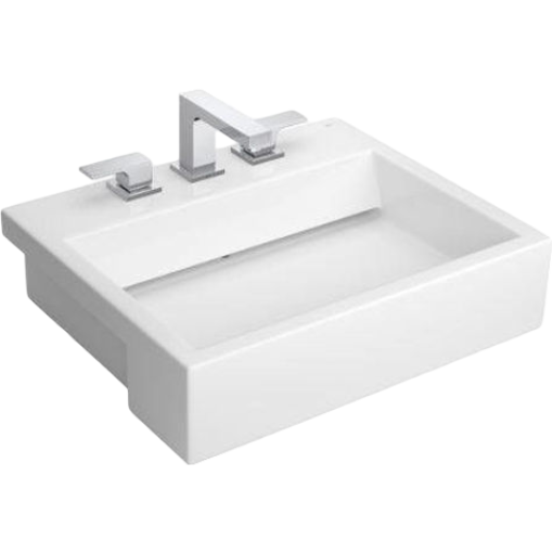 Imagen de Lavatorio semi encastre cuadrado con válvula oculta L 873 56x46 blanco DECA