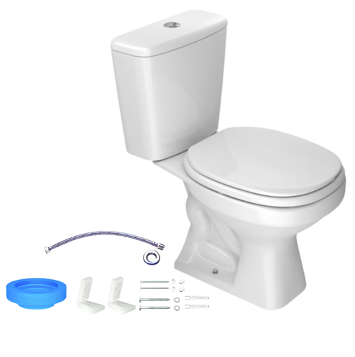 Imagen de Kit Aspen inodoro + cisterna + tapa + conexiones blanco DECA