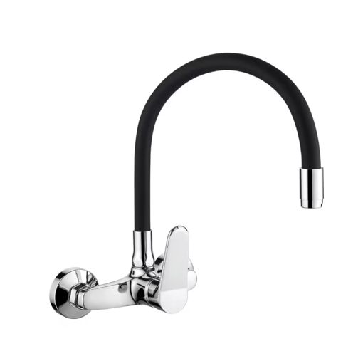 Imagen de GRIFO COCINA PARED PICO ALTO FLEXIBLE NEGRO A 20cm CROMO  DMC